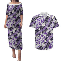 Vareau Tahiti Tiare Monstera Couples Matching Puletasi and Hawaiian Shirt Polynesian Pattern Curve Style - Polynesian Pride
