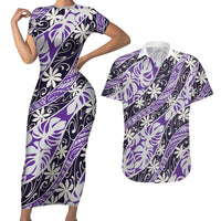 Vareau Tahiti Tiare Monstera Couples Matching Short Sleeve Bodycon Dress and Hawaiian Shirt Polynesian Pattern Curve Style - Polynesian Pride