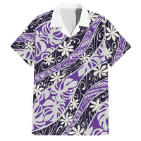 Vareau Tahiti Tiare Monstera Family Matching Puletasi and Hawaiian Shirt Polynesian Pattern Curve Style LT01 Dad's Shirt - Short Sleeve Purple - Polynesian Pride
