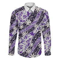 Vareau Tahiti Tiare Monstera Family Matching Puletasi and Hawaiian Shirt Polynesian Pattern Curve Style LT01 Dad's Shirt - Long Sleeve Purple - Polynesian Pride