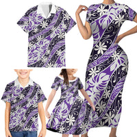Vareau Tahiti Tiare Monstera Family Matching Short Sleeve Bodycon Dress and Hawaiian Shirt Polynesian Pattern Curve Style LT01 - Polynesian Pride