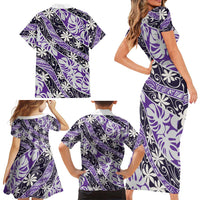 Vareau Tahiti Tiare Monstera Family Matching Short Sleeve Bodycon Dress and Hawaiian Shirt Polynesian Pattern Curve Style LT01 - Polynesian Pride