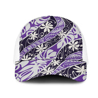 Vareau Tahiti Tiare Monstera Mesh Trucker Cap Polynesian Pattern Curve Style - Polynesian Pride