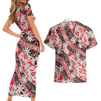 Uteute Tahiti Tiare Monstera Couples Matching Short Sleeve Bodycon Dress and Hawaiian Shirt Polynesian Pattern Curve Style - Polynesian Pride