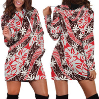 Uteute Tahiti Tiare Monstera Hoodie Dress Polynesian Pattern Curve Style LT01 - Polynesian Pride
