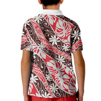 Uteute Tahiti Tiare Monstera Kid Polo Shirt Polynesian Pattern Curve Style - Polynesian Pride