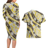 Rearea Tahiti Tiare Monstera Couples Matching Long Sleeve Bodycon Dress and Hawaiian Shirt Polynesian Pattern Curve Style - Polynesian Pride