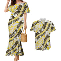 Rearea Tahiti Tiare Monstera Couples Matching Mermaid Dress and Hawaiian Shirt Polynesian Pattern Curve Style - Polynesian Pride