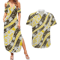 Rearea Tahiti Tiare Monstera Couples Matching Summer Maxi Dress and Hawaiian Shirt Polynesian Pattern Curve Style - Polynesian Pride