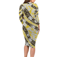 Rearea Tahiti Tiare Monstera Family Matching Long Sleeve Bodycon Dress and Hawaiian Shirt Polynesian Pattern Curve Style LT01 - Polynesian Pride
