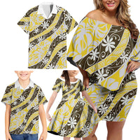 Rearea Tahiti Tiare Monstera Family Matching Off Shoulder Short Dress and Hawaiian Shirt Polynesian Pattern Curve Style LT01 - Polynesian Pride