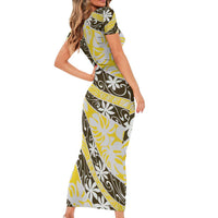 Rearea Tahiti Tiare Monstera Family Matching Short Sleeve Bodycon Dress and Hawaiian Shirt Polynesian Pattern Curve Style LT01 - Polynesian Pride