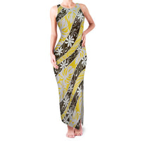 Rearea Tahiti Tiare Monstera Family Matching Tank Maxi Dress and Hawaiian Shirt Polynesian Pattern Curve Style LT01 Mom's Dress Yellow - Polynesian Pride