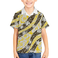 Rearea Tahiti Tiare Monstera Kid Hawaiian Shirt Polynesian Pattern Curve Style - Polynesian Pride