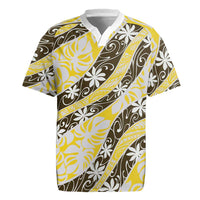 Rearea Tahiti Tiare Monstera Rugby Jersey Polynesian Pattern Curve Style - Polynesian Pride