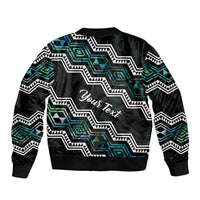 Personalised Taniko Aotearoa Mix Paua Shell Bomber Jacket Niho Taniwha Turquoise Glitter