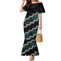 Personalised Taniko Aotearoa Mix Paua Shell Family Matching Mermaid Dress and Hawaiian Shirt Niho Taniwha Turquoise Glitter LT01 Mom's Dress Turquoise - Polynesian Pride
