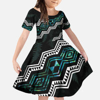 Personalised Taniko Aotearoa Mix Paua Shell Family Matching Tank Maxi Dress and Hawaiian Shirt Niho Taniwha Turquoise Glitter LT01 Daughter's Dress Turquoise - Polynesian Pride