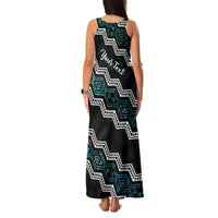 Personalised Taniko Aotearoa Mix Paua Shell Family Matching Tank Maxi Dress and Hawaiian Shirt Niho Taniwha Turquoise Glitter LT01 - Polynesian Pride