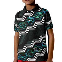 Personalised Taniko Aotearoa Mix Paua Shell Kid Polo Shirt Niho Taniwha Turquoise Glitter