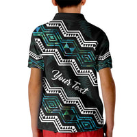Personalised Taniko Aotearoa Mix Paua Shell Kid Polo Shirt Niho Taniwha Turquoise Glitter