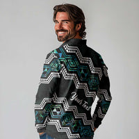 Personalised Taniko Aotearoa Mix Paua Shell Long Sleeve Polo Shirt Niho Taniwha Turquoise Glitter