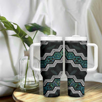 Personalised Taniko Aotearoa Mix Paua Shell Tumbler With Handle Niho Taniwha Turquoise Glitter