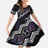 Personalised Taniko Aotearoa Mix Paua Shell Family Matching Long Sleeve Bodycon Dress and Hawaiian Shirt Niho Taniwha Lilac Glitter LT01 Daughter's Dress Purple - Polynesian Pride