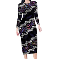 Personalised Taniko Aotearoa Mix Paua Shell Family Matching Long Sleeve Bodycon Dress and Hawaiian Shirt Niho Taniwha Lilac Glitter LT01 Mom's Dress Purple - Polynesian Pride