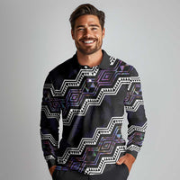 Personalised Taniko Aotearoa Mix Paua Shell Long Sleeve Polo Shirt Niho Taniwha Lilac Glitter