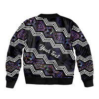 Personalised Taniko Aotearoa Mix Paua Shell Sleeve Zip Bomber Jacket Niho Taniwha Lilac Glitter