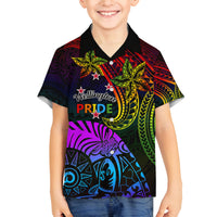 Wellington Pride Family Matching Off Shoulder Long Sleeve Dress and Hawaiian Shirt Aotearoa Tribal Rainbow Pattern LT01 Son's Shirt Black - Polynesian Pride