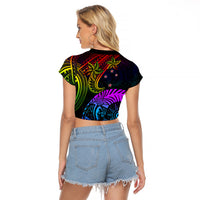 Wellington Pride Raglan Cropped T Shirt Aotearoa Tribal Rainbow Pattern LT01 - Polynesian Pride