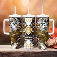 Polynesian Valentine Tumbler With Handle Couple Floral Unique Gold Version