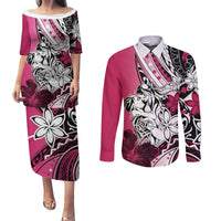 Polynesian Valentine Couples Matching Puletasi and Long Sleeve Button Shirt Couple Floral Unique Pink Version LT01 Pink - Polynesian Pride