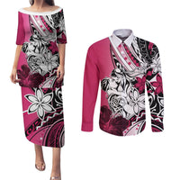Polynesian Valentine Couples Matching Puletasi and Long Sleeve Button Shirt Couple Floral Unique Pink Version LT01 Pink - Polynesian Pride