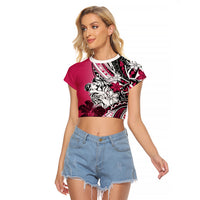 Polynesian Valentine Raglan Cropped T Shirt Couple Floral Unique Pink Version LT01 Female Pink - Polynesian Pride
