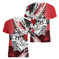 Polynesian Valentine Women V Neck T Shirt Couple Floral Unique Red Version LT01 - Polynesian Pride