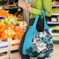 Polynesian Valentine Grocery Bag Couple Floral Unique Sky Blue Version