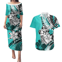 Polynesian Valentine Couples Matching Puletasi and Hawaiian Shirt Couple Floral Unique Turquoise Version LT01 Turquoise - Polynesian Pride
