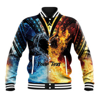 Personalised Polynesian Heart In Fire And Water Baseball Jacket Romantic Elements