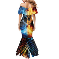 Personalised Polynesian Heart In Fire And Water Family Matching Mermaid Dress and Hawaiian Shirt Romantic Elements