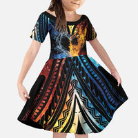 Personalised Polynesian Heart In Fire And Water Family Matching Short Sleeve Bodycon Dress and Hawaiian Shirt Romantic Elements