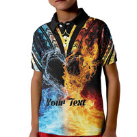 Personalised Polynesian Heart In Fire And Water Kid Polo Shirt Romantic Elements