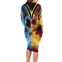 Personalised Polynesian Heart In Fire And Water Long Sleeve Bodycon Dress Romantic Elements