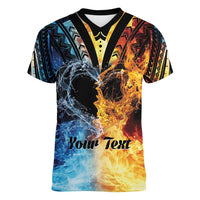 Personalised Polynesian Heart In Fire And Water Women V-Neck T-Shirt Romantic Elements