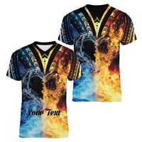 Personalised Polynesian Heart In Fire And Water Women V-Neck T-Shirt Romantic Elements