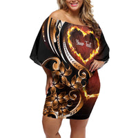 Personalised Polynesian Fiery Heart Family Matching Off Shoulder Short Dress and Hawaiian Shirt Passionate Love LT01 Mom's Dress Black - Polynesian Pride