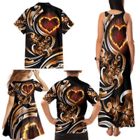 Personalised Polynesian Fiery Heart Family Matching Tank Maxi Dress and Hawaiian Shirt Passionate Love LT01 - Polynesian Pride