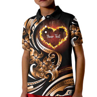 Personalised Polynesian Fiery Heart Kid Polo Shirt Passionate Love